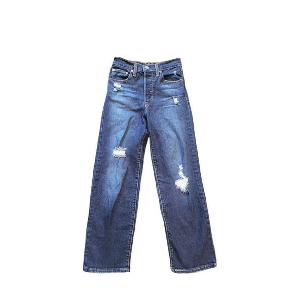 Levi's Ribcage Straight Ankle Jeans Button Fly Dark Indigo Blue Women's 24 - Picture 1 of 4